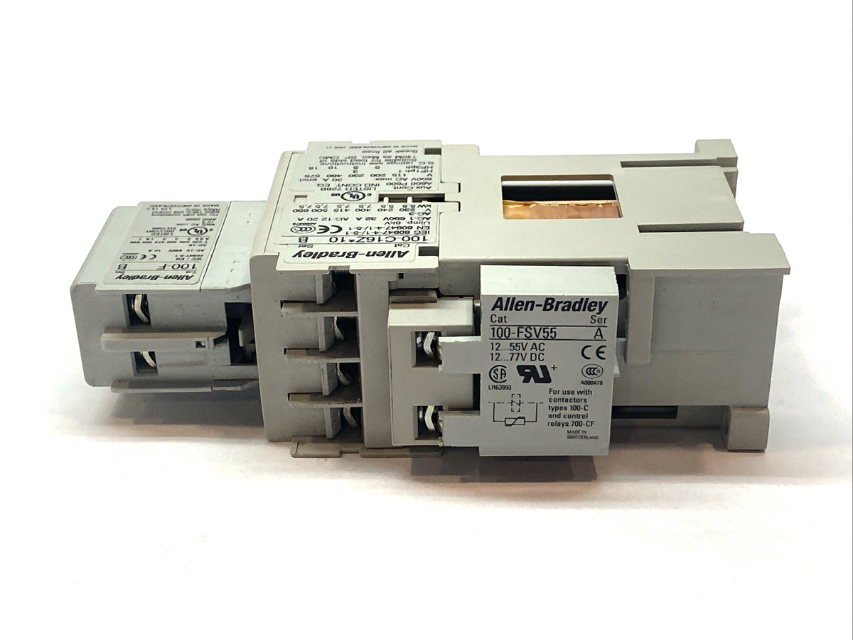 Allen-Bradley 100-C16ZE10 Series B Contactor 3P 600VAC 20A w/ 100-FSV55 & 100-F - Maverick Industrial Sales