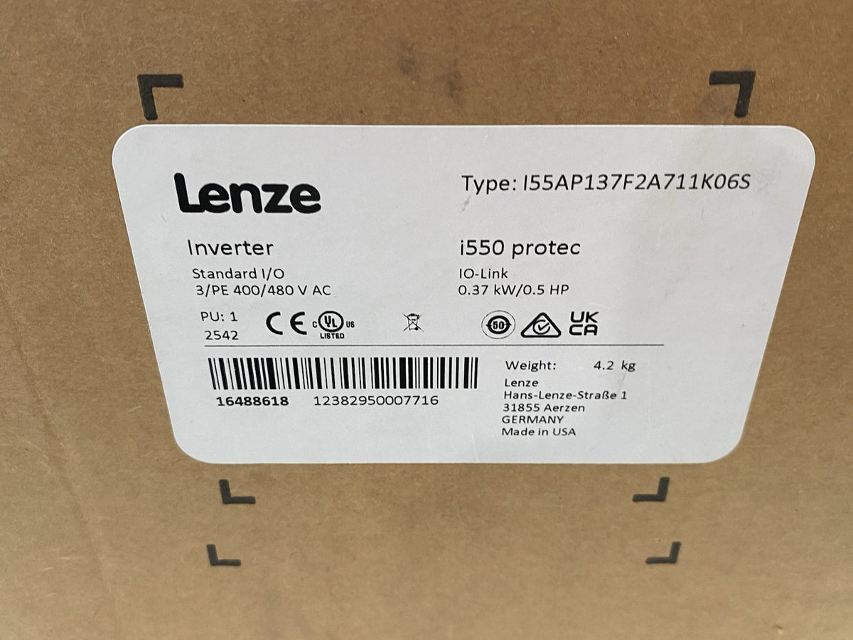 Lenze I55AP137F2A711K06S i550 protec VFD w/ IO-Link 3PE 400/480V AC 16488618 - Maverick Industrial Sales
