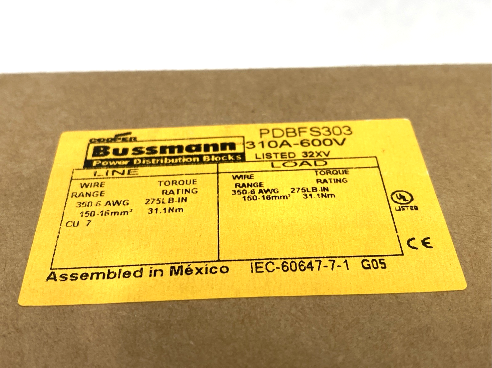 PDBFS303 | Eaton Bussmann Power Distribution Block Finger Safe 600V 310A BOX OF 2 - New – Open box - Maverick Industrial Sales