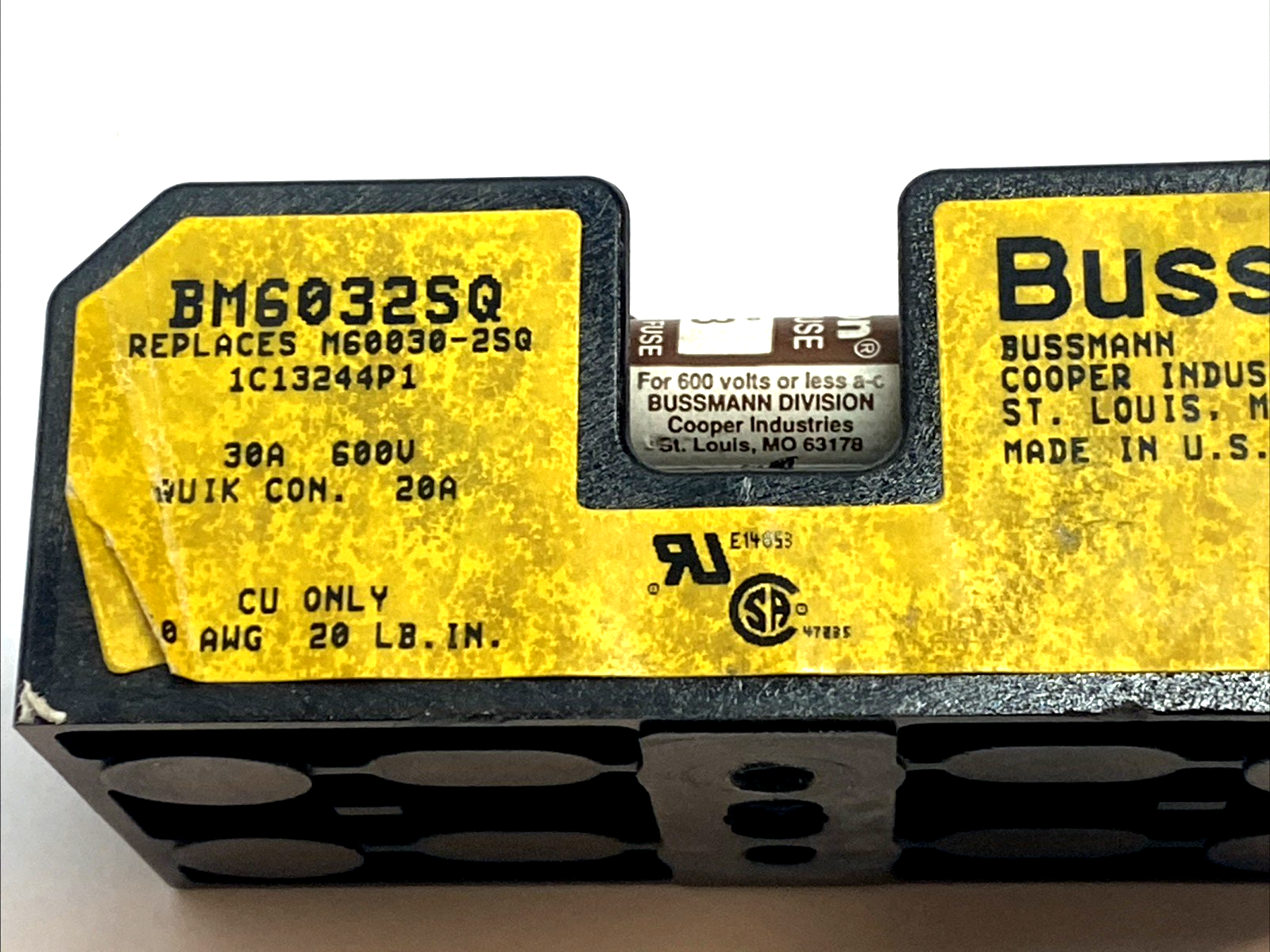 BM6032SQ | Bussmann 2-Pole Midget Fuse Block 30A 600V Screw/Quick Connect - Used - Maverick Industrial Sales