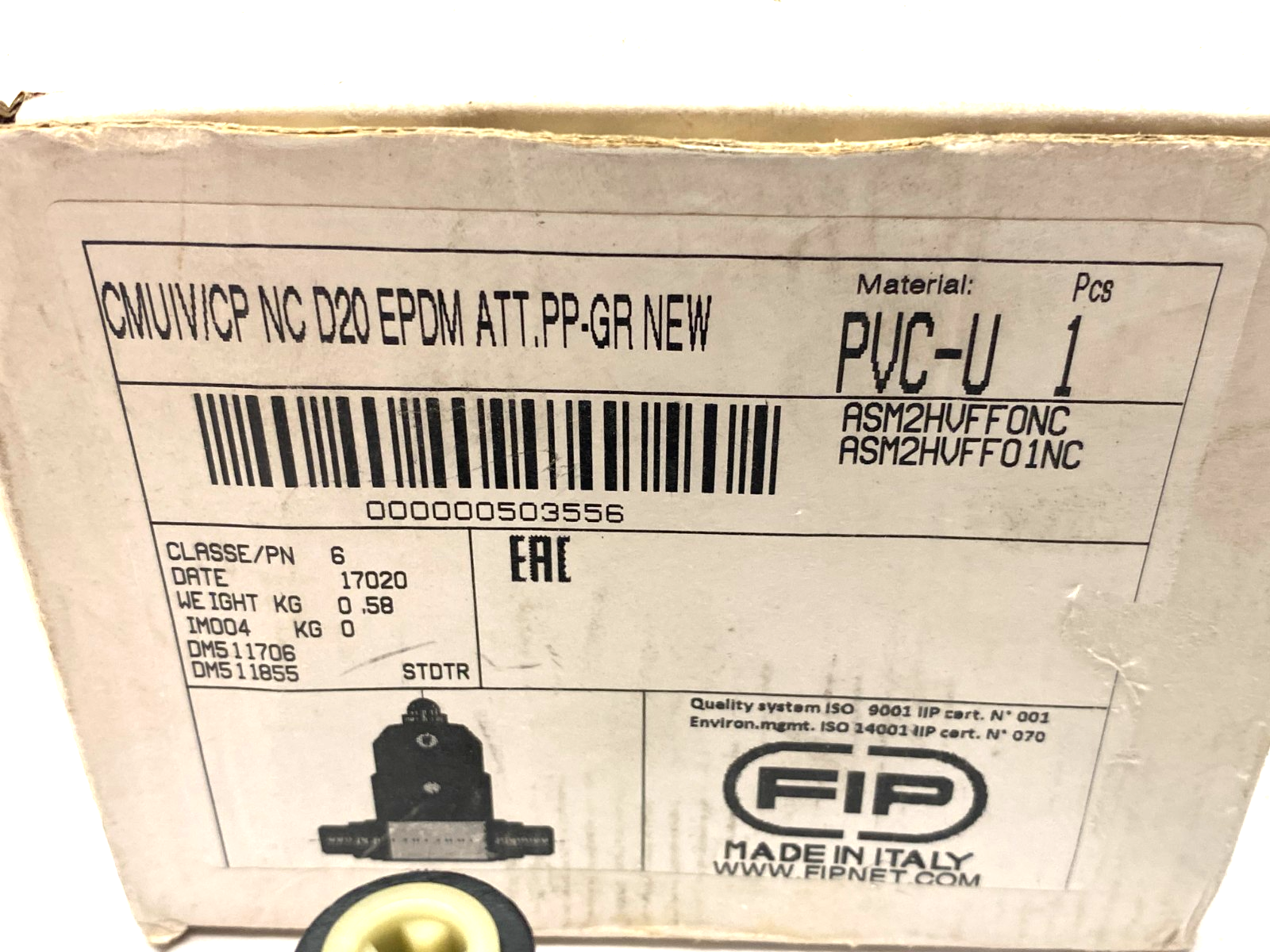 FIP ASM2HVFF01NC Pneumatic Valve CMUIV/CP NC D20 EPDM ATT PP-GR NEW - Maverick Industrial Sales
