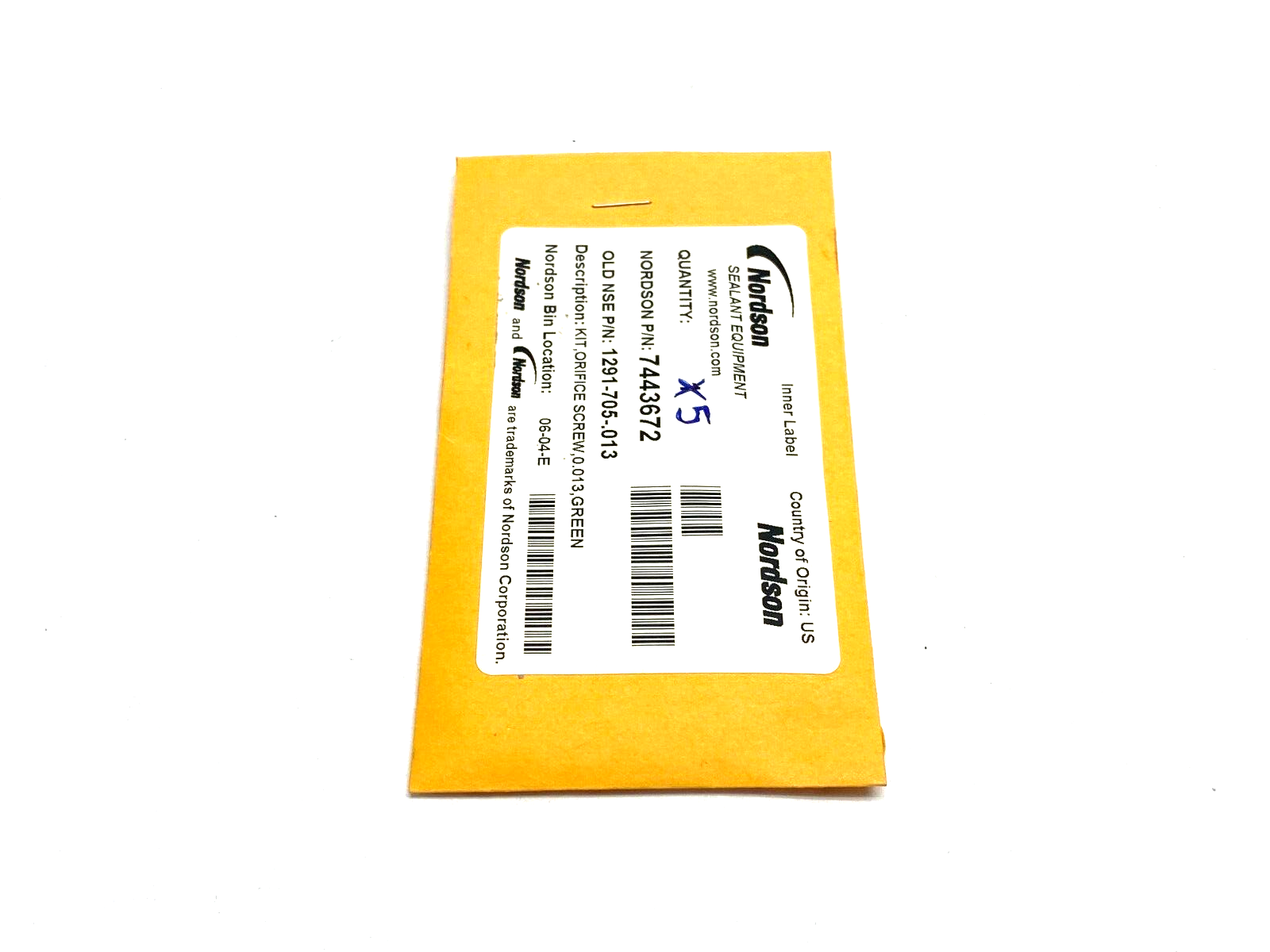 Nordson 7443672 Orifice Screw Kit, 0.013, Green PKG OF 5 - Maverick Industrial Sales