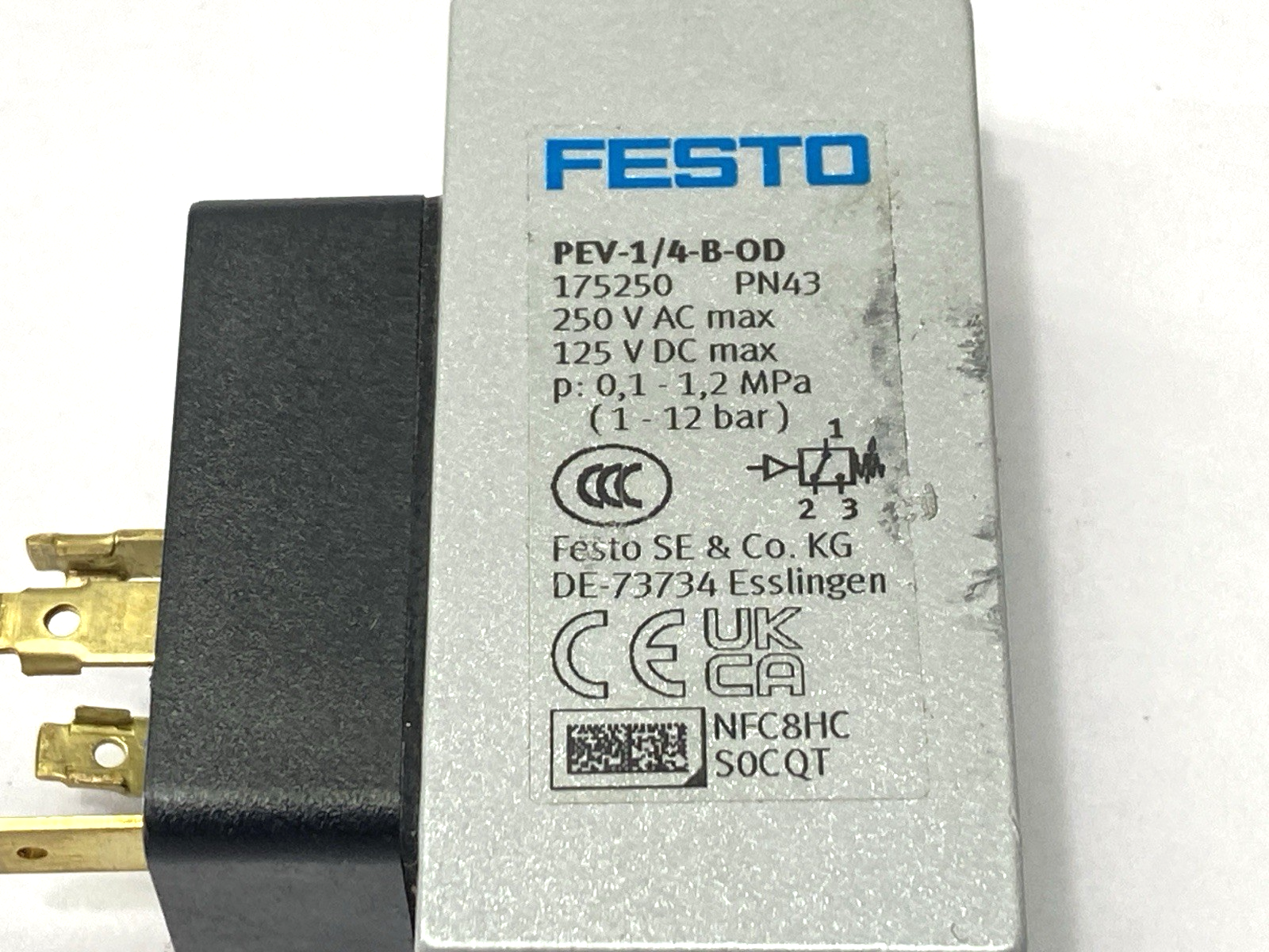 175250,PEV-1/4-B-OD | Festo PEV-1/4-B-OD Pressure Switch, EN 60947-5-1, Relative Pressure, 175250 - Used - Maverick Industrial Sales