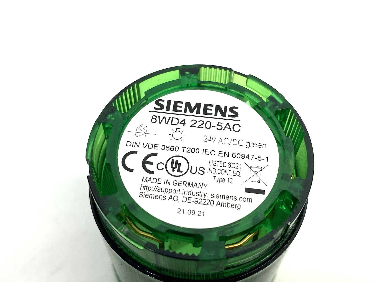 8WD4 220-5AC | Siemens Continuous 50mm Steady Stacklight Element Green - Used - Maverick Industrial Sales