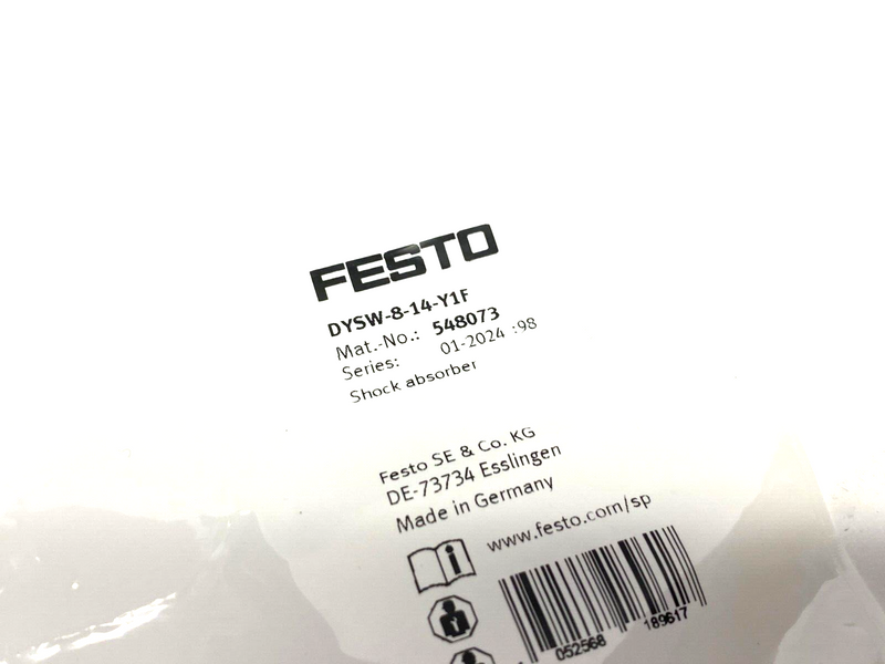 Festo DYSW-8-14-Y1F Pneumatic Shock Absorber 14mm Stroke 548073 - Maverick Industrial Sales