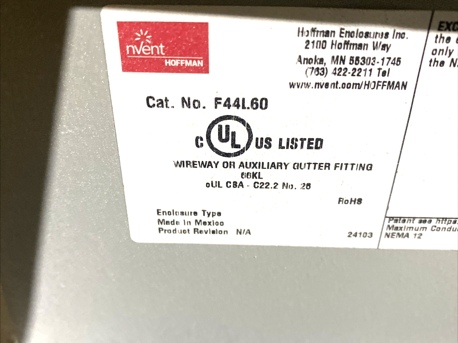 F44L60 | HOFFMAN nVent Wireway 4"x4"x60" Type 12 Lay-In Hinged Cover - Used - Maverick Industrial Sales