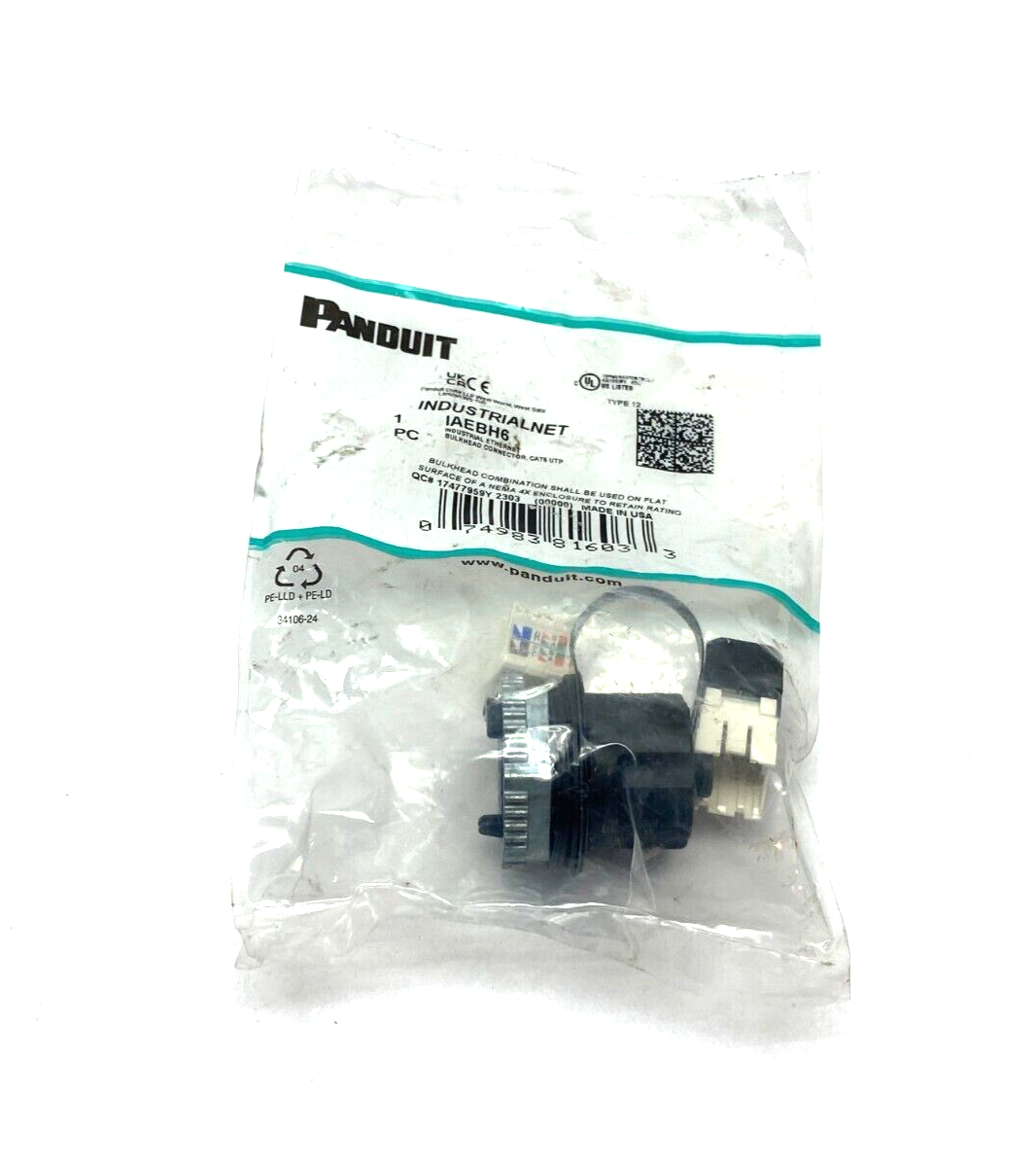 Panduit IAEBH6 Cat6 Coupler Bulkhead Panel Connector w/ Cover - Maverick Industrial Sales