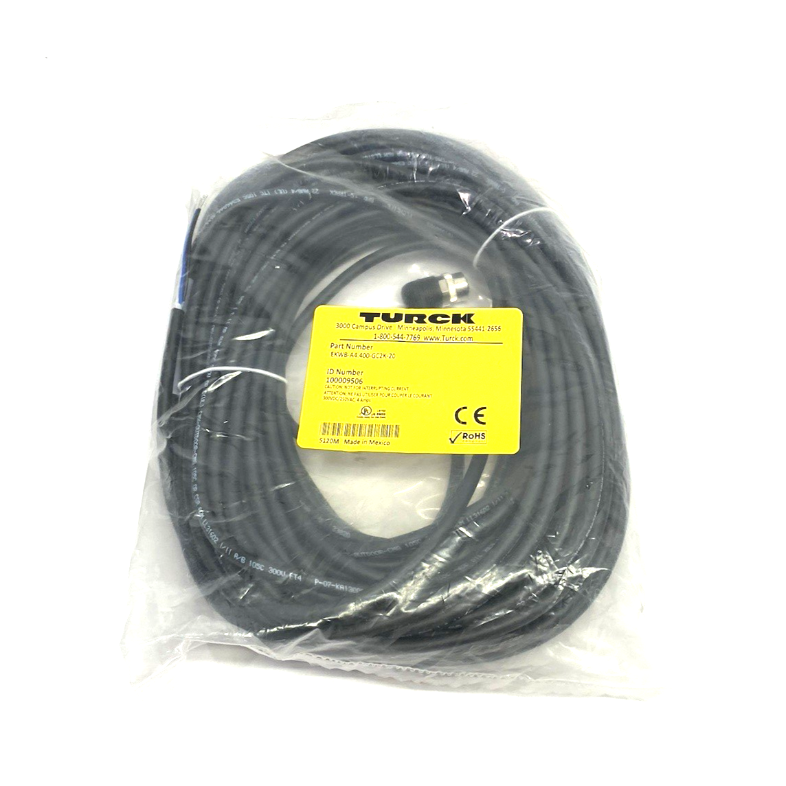 EKWB-A4.400-GC2K-20 | Turck Female Right Angle Cable M12 4-Pin Sgl-End 100009506 - New - Maverick Industrial Sales