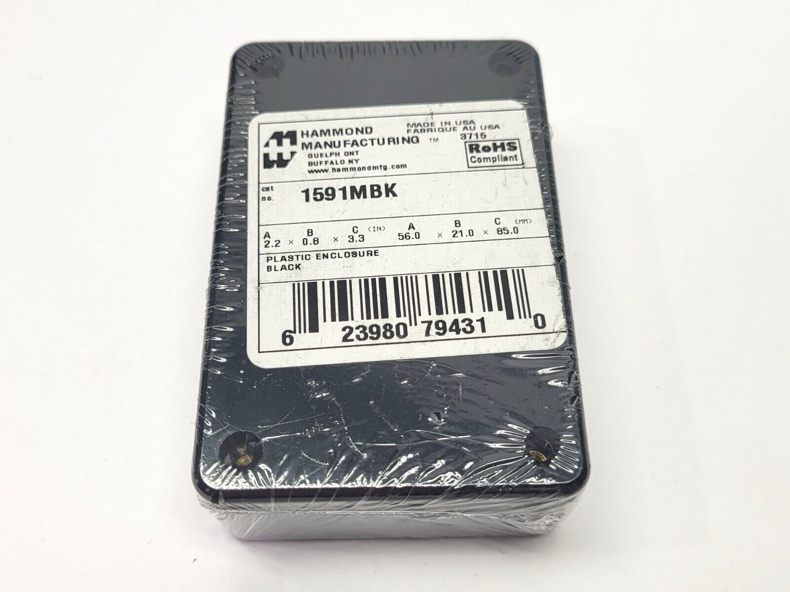 1591MBK | Hammond Manufacturing Plastic Enclosure 2.2" x .8" x 3.3" - New - Maverick Industrial Sales