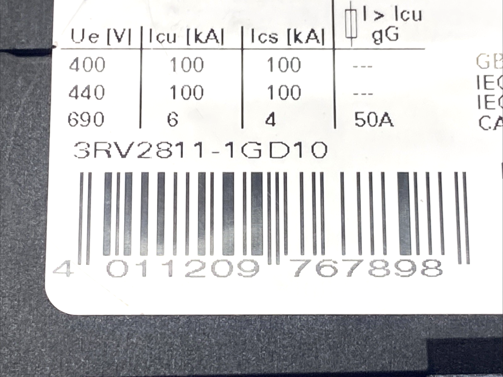 Siemens 3RV2811-1GD10 Circuit Breaker 50A Size S00 - Maverick Industrial Sales