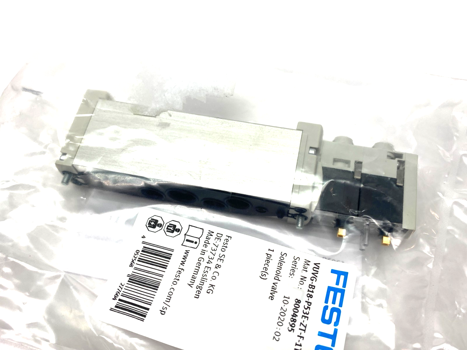 Festo VUVG-B18-P53E-ZT-F-1T1L Solenoid Valve, 5/3 Exhausted, 8004895 - Maverick Industrial Sales