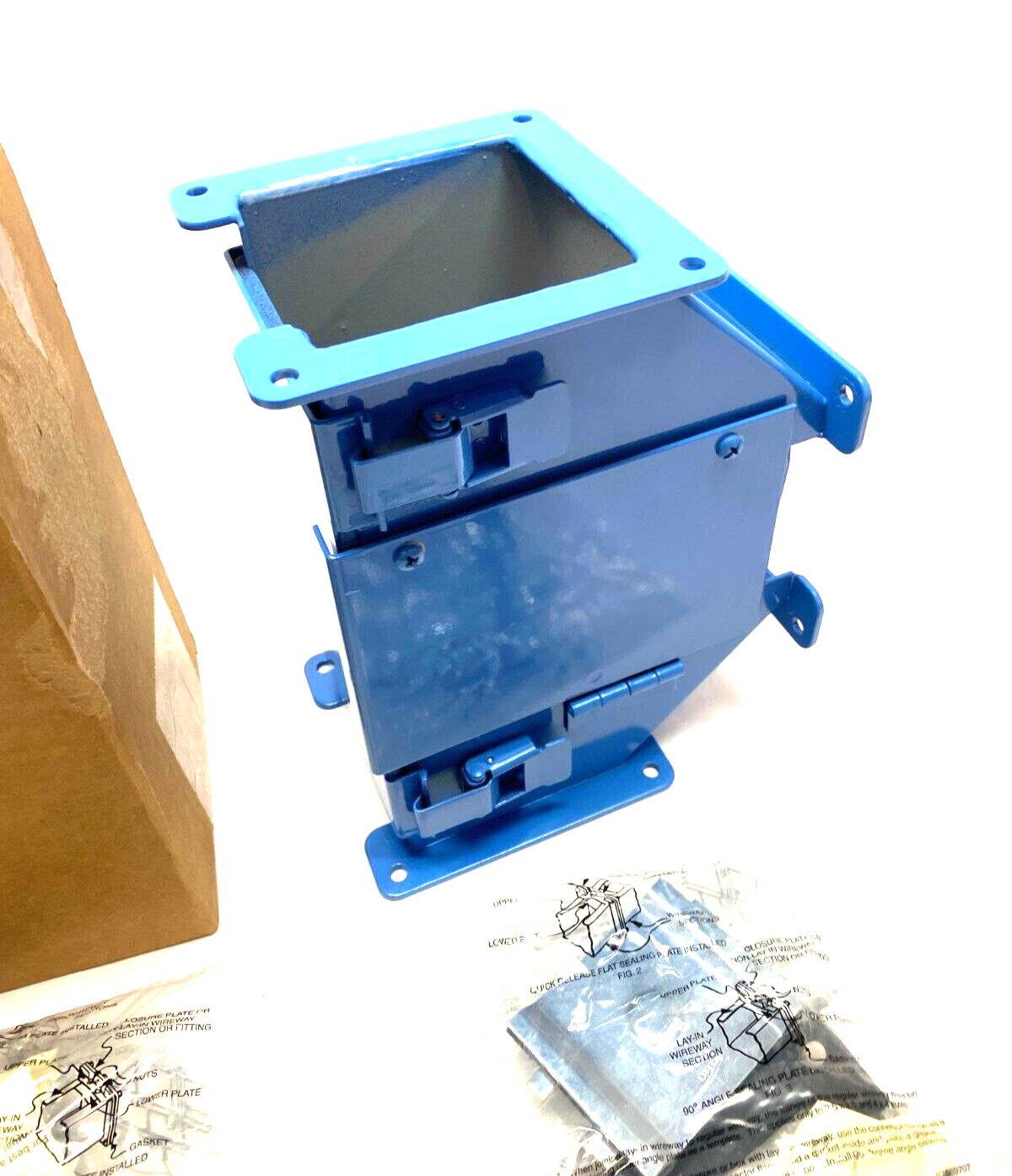 Hoffman F44LTC nVent Lay-In Tee Fitting, Top Out Open Hinged Cover PAINTED BLUE - Maverick Industrial Sales