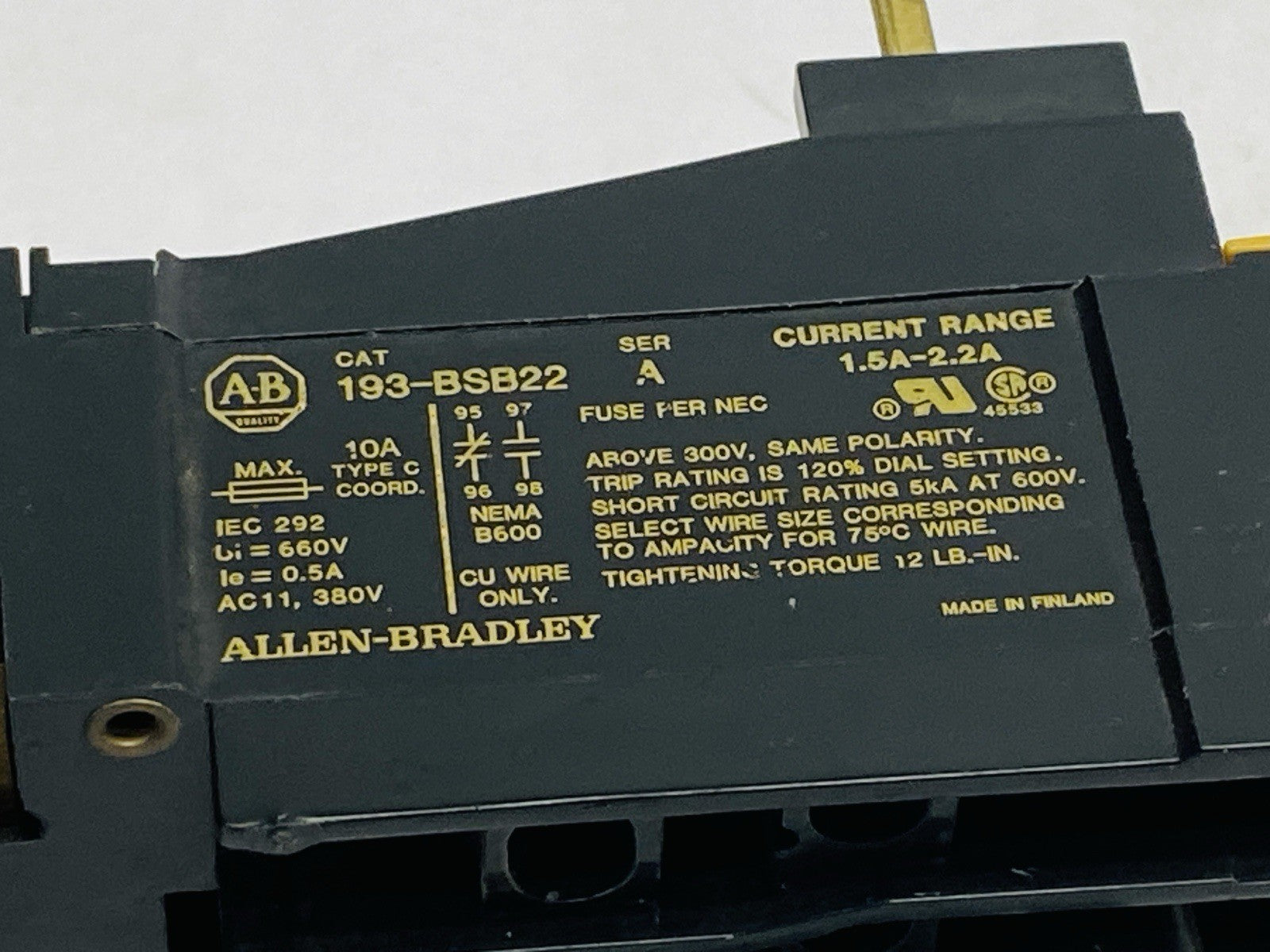 Allen Bradley 193-BSB22 Ser A Overload Relay 1.5A-2.2A - Maverick Industrial Sales