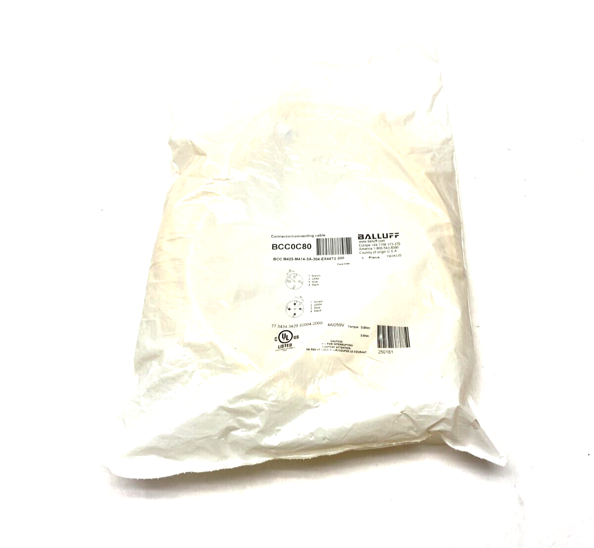 Balluff BCC M425-M414-3A-304-EX44T2-200 Double-Ended Connection Cordset BCC0C80 - Maverick Industrial Sales