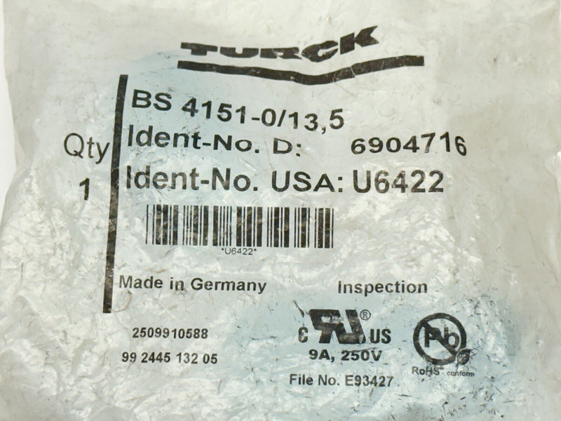 Turck BS 4151-0/13,5 Field Wireable Connector Female 7/8" Straight 5-Pin U6422 - Maverick Industrial Sales