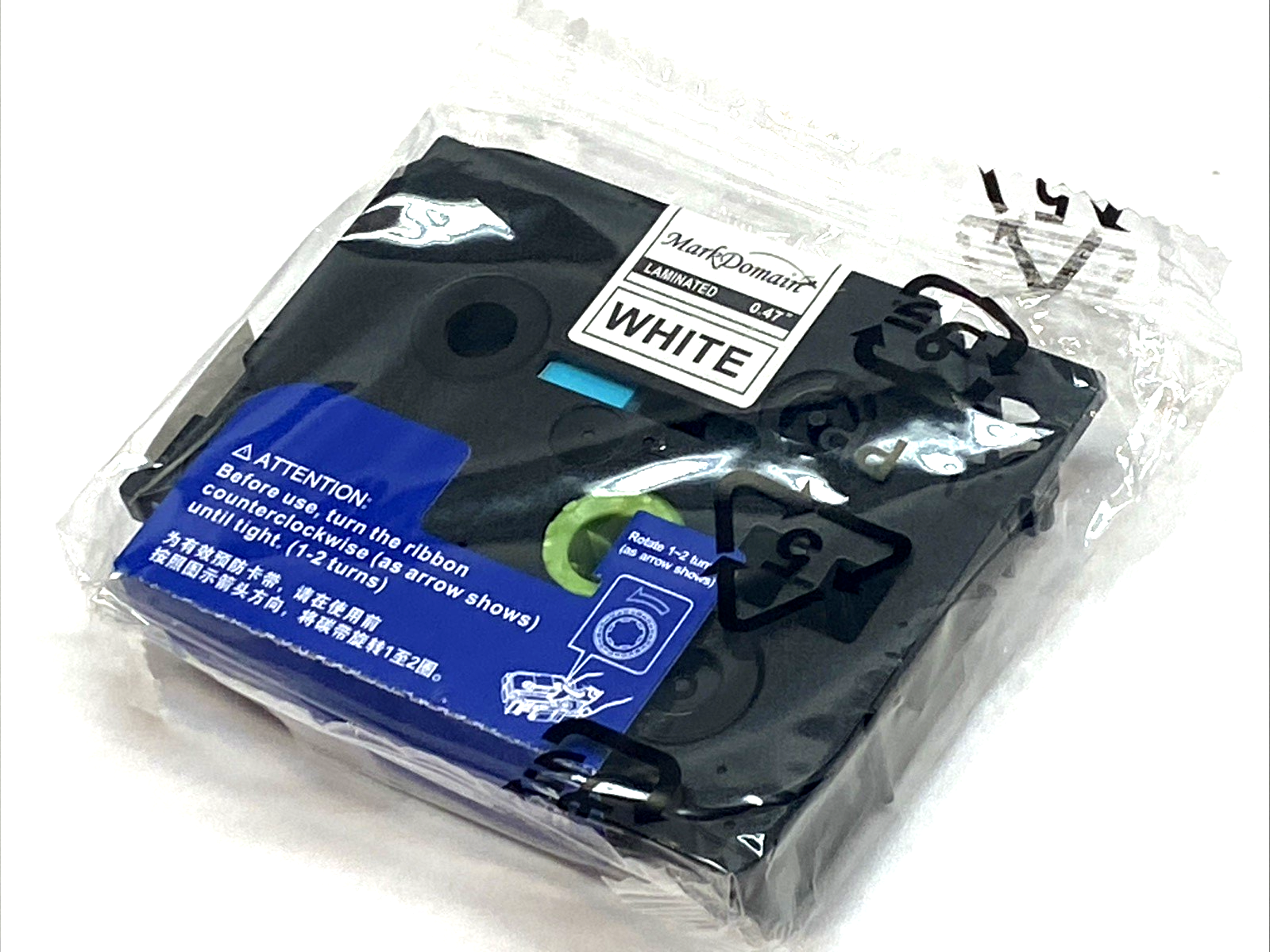 X001T04GGF | MarkDomain Label Tape 12mm Black on White PKG OF 10 - New - Maverick Industrial Sales