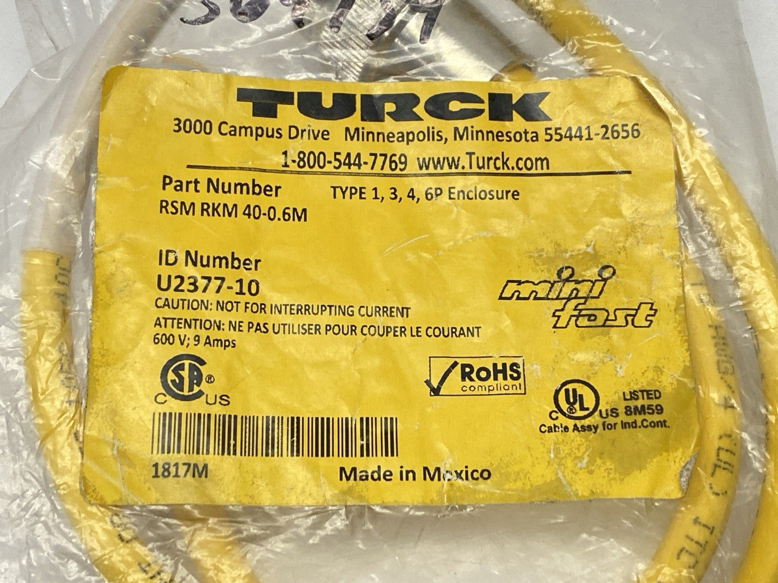 RSM RKM 40-0.6M | Turck Minifast Double Ended Cordset M/F 7/8" 4-Pin U2377-10 - New - Maverick Industrial Sales