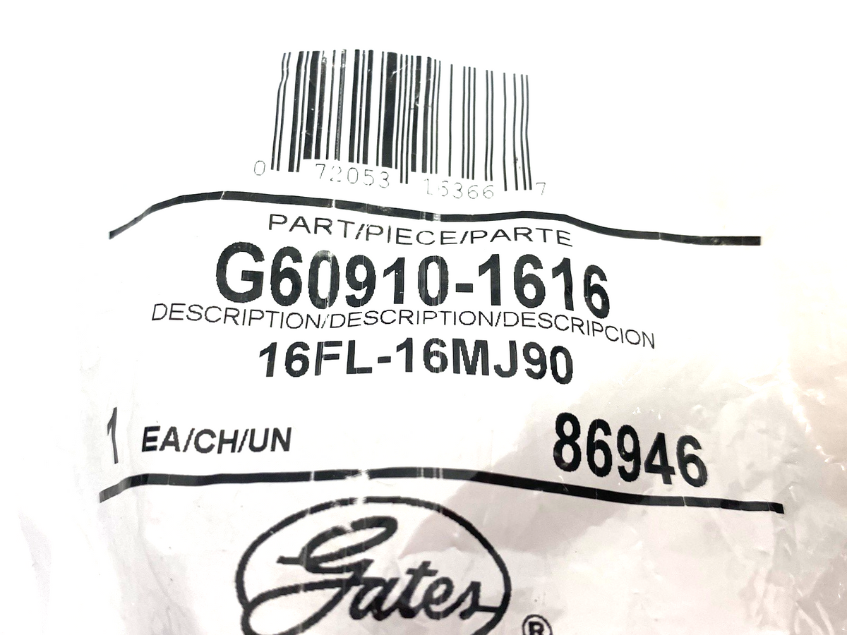 Gates G60910-1616 One-Piece Hydraulic Angle Adapter Fitting 16FL-16MJ90 - Maverick Industrial Sales