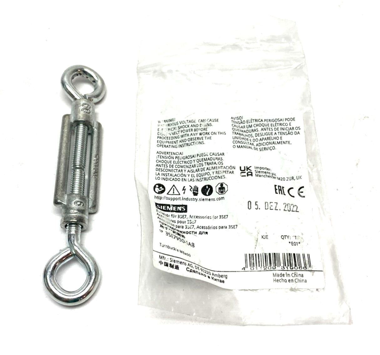 3SE7950-1AB | Siemens Die Cast Turnbuckle Steel M6x60 - New – Open box - Maverick Industrial Sales