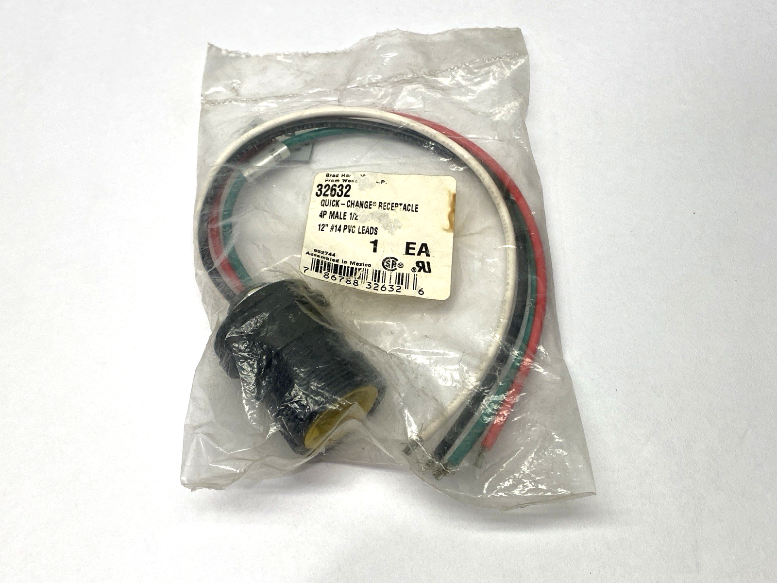 32632 | Woodhead Connectivity Quick Change Receptacle 4P Male 1/2" 12" Leads - New - Maverick Industrial Sales