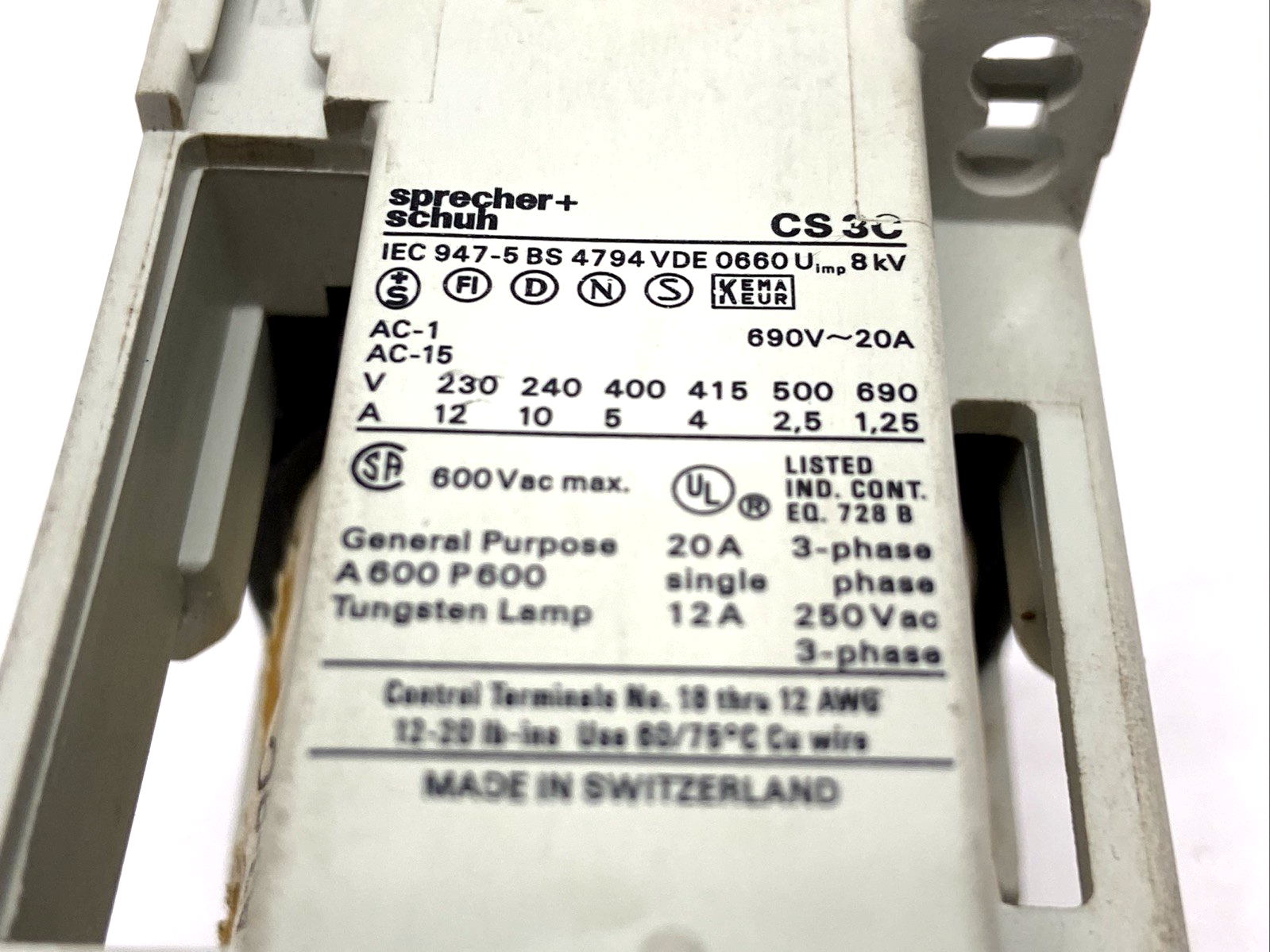 Sprecher+Schuh CS3C-22E Contactor 12Vdc Coil 20A - Maverick Industrial Sales