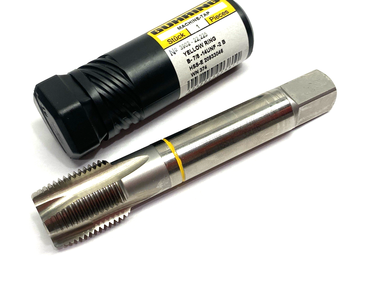 9039020222250 | Guhring 3902-22,225 High Perf. Yellow Ring Tap 7/8-14 2B Spiral - New – Open box - Maverick Industrial Sales