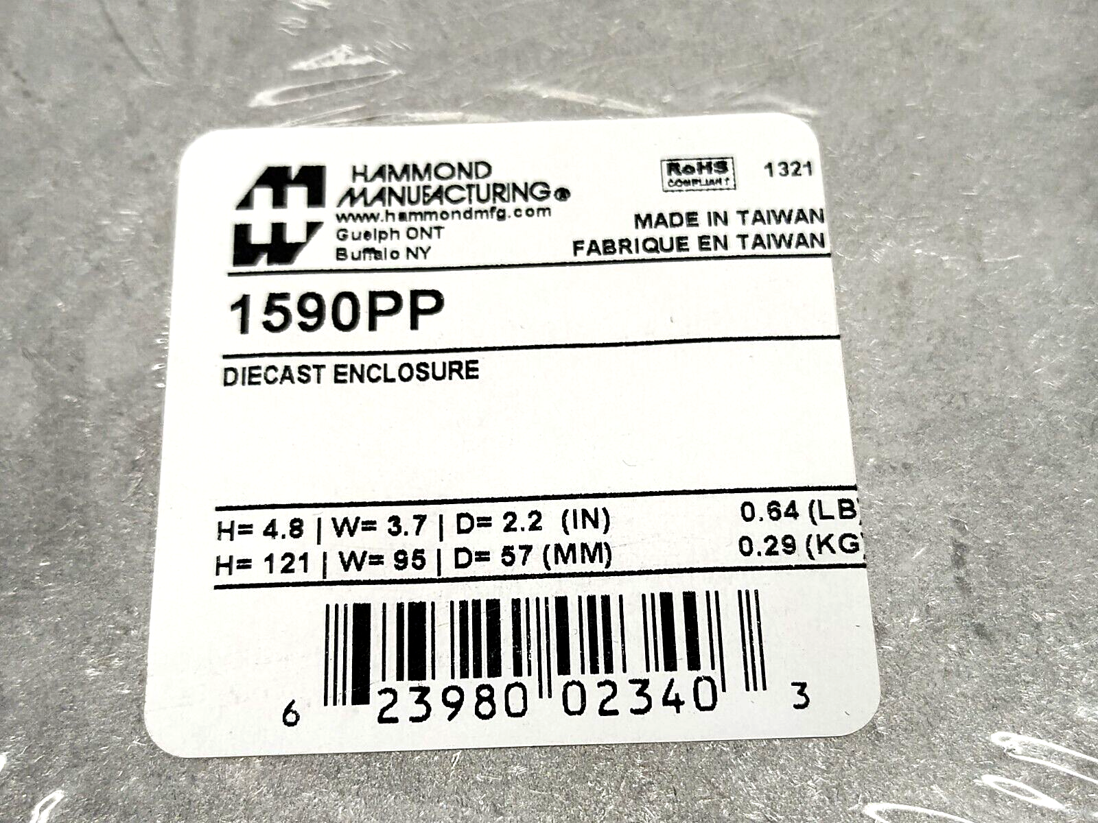 Hammond Manufacturing 1590PP Cast Electrical Enclosure Box 121mm x 95mm x 57mm - Maverick Industrial Sales
