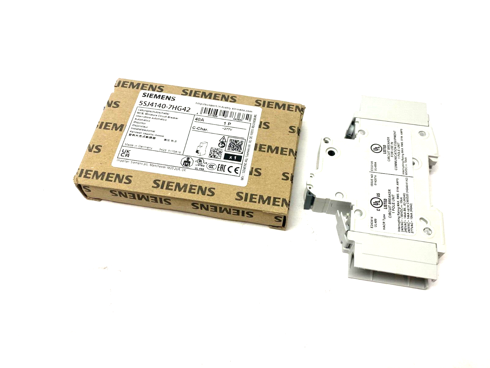 Siemens 5SJ4140-7HG42 Miniature Circuit Breaker 40A 1-Pole 277V - Maverick Industrial Sales