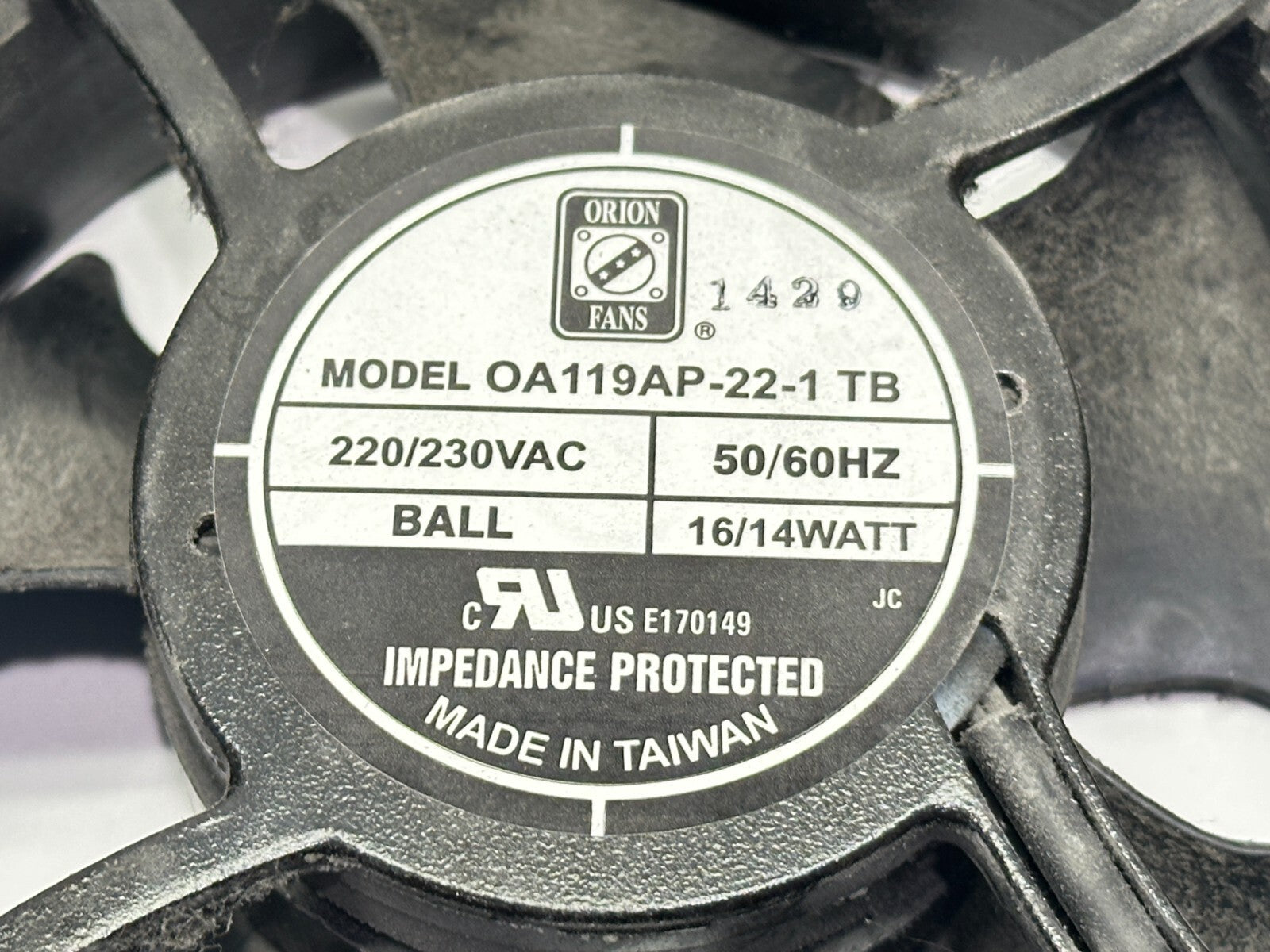 Orion Fans OA119AP-22-1TB AC Axial Fan 220/230VAC 12/14Watt LOT OF 2 - Maverick Industrial Sales