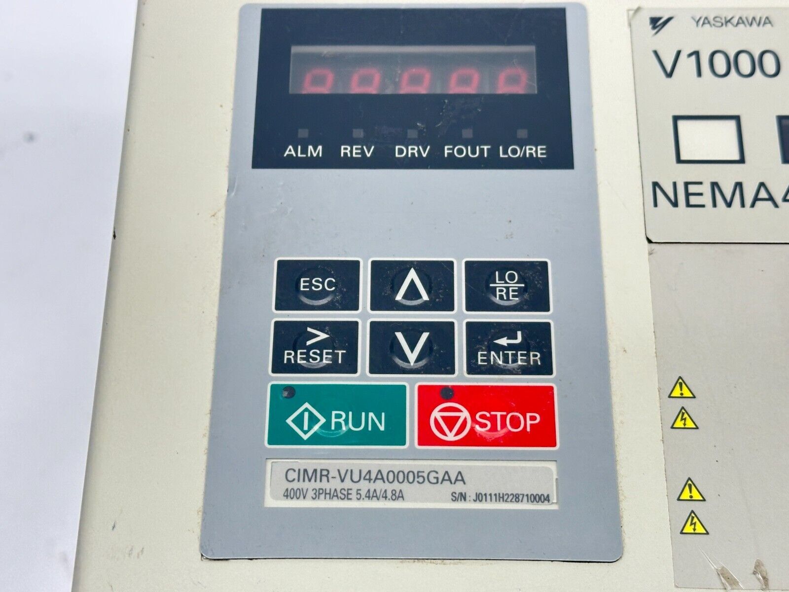 Yaskawa CIMR-VU4A0005GAA V100-4X AC Drive 3HP 5.4/4.8A 380-480V w/ Meltric DSN30 - Maverick Industrial Sales