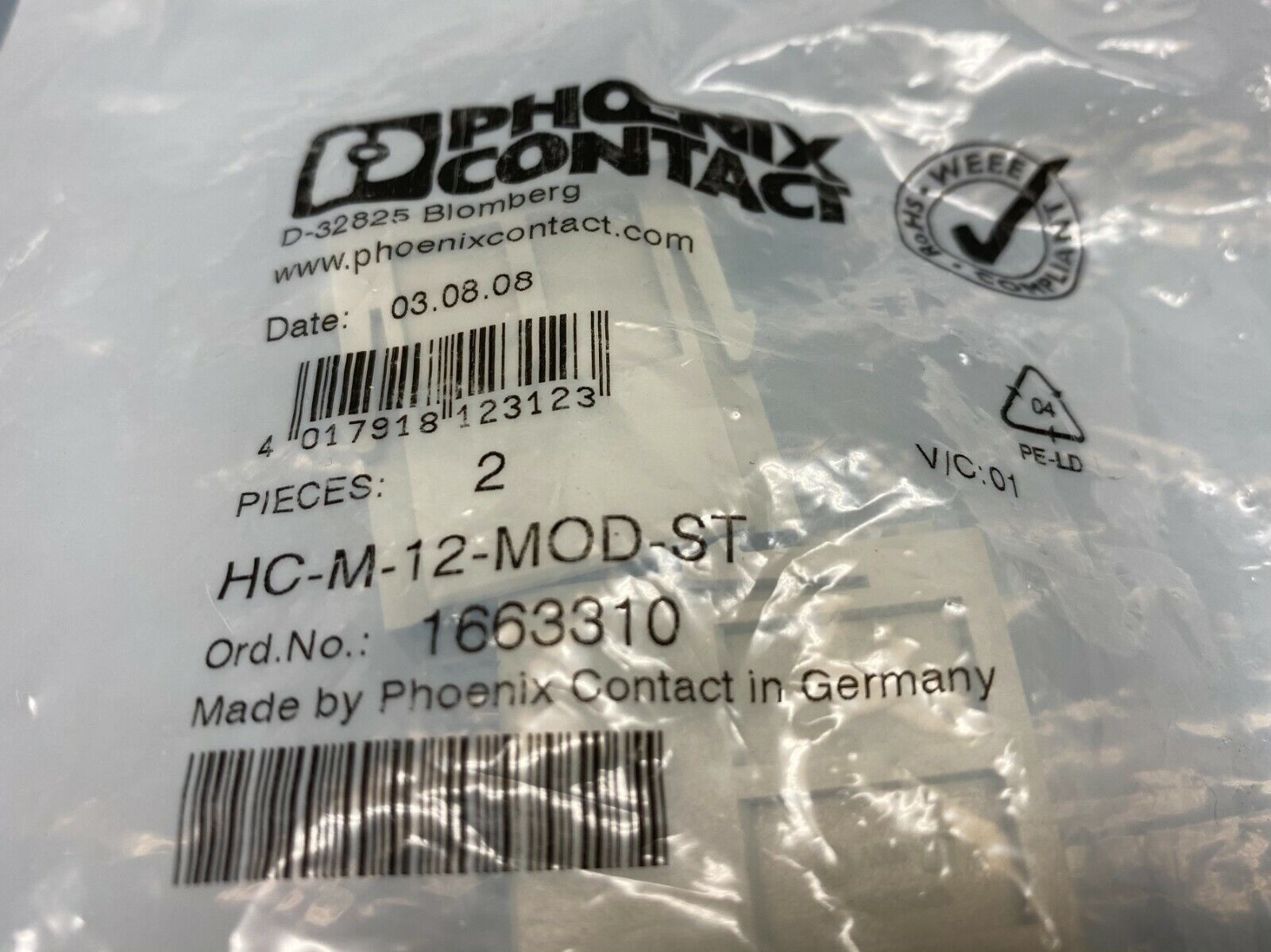 Phoenix Contact HC-M-12-MOD-ST Male Module PKG OF 2 - Maverick Industrial Sales