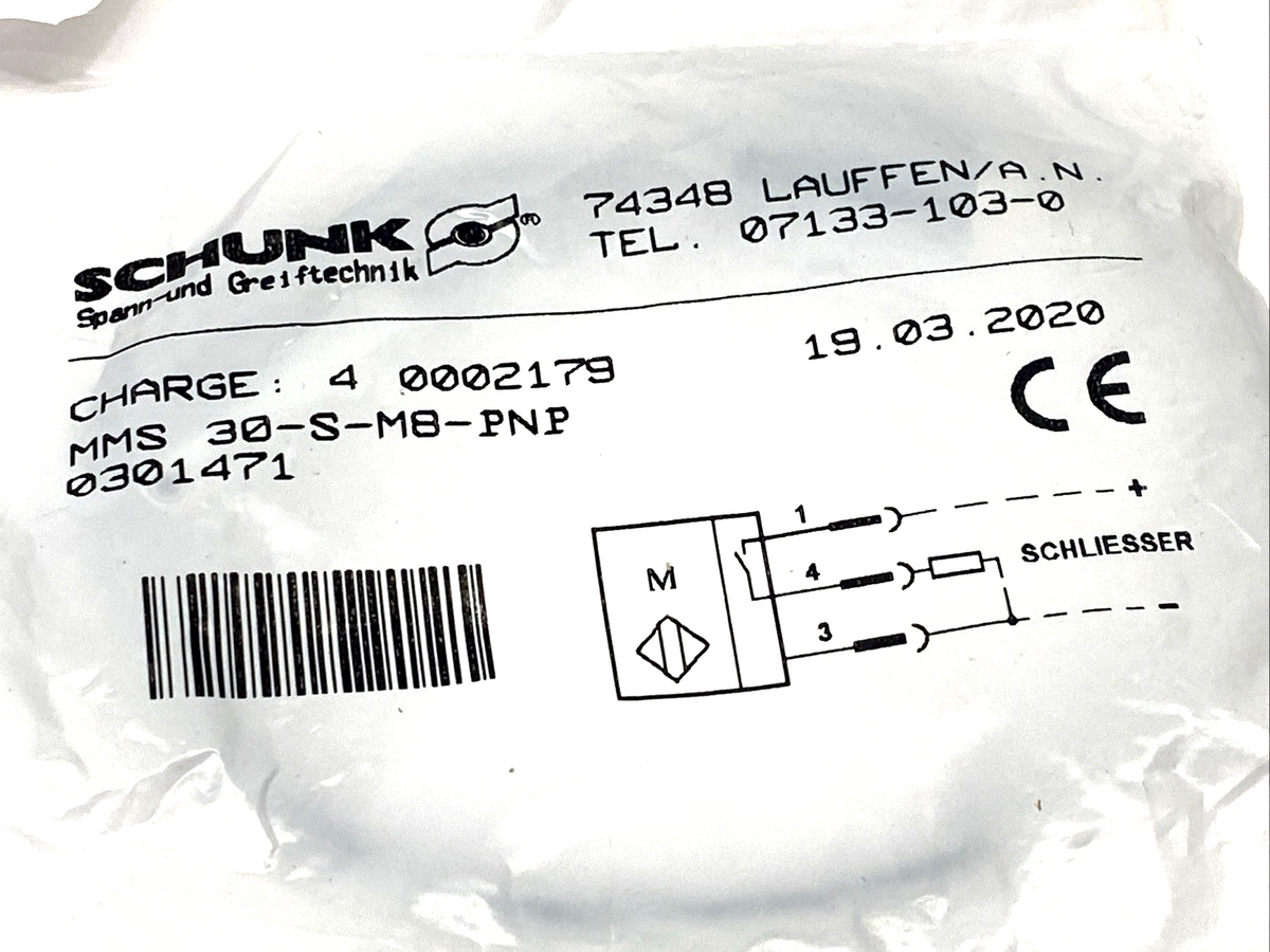 Schunk MMS 30-S-M8-PNP Electronic Magnetic Switch 301471 - Maverick Industrial Sales