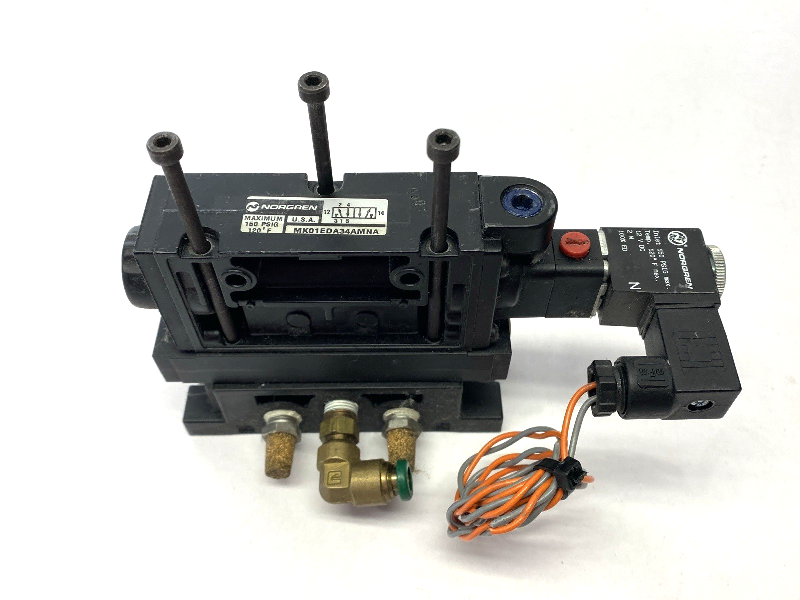 Norgren MK01EDA34AMNA Solenoid Valve 150PSIG 12VDC w/ Pneumatic Manifold Base - Maverick Industrial Sales