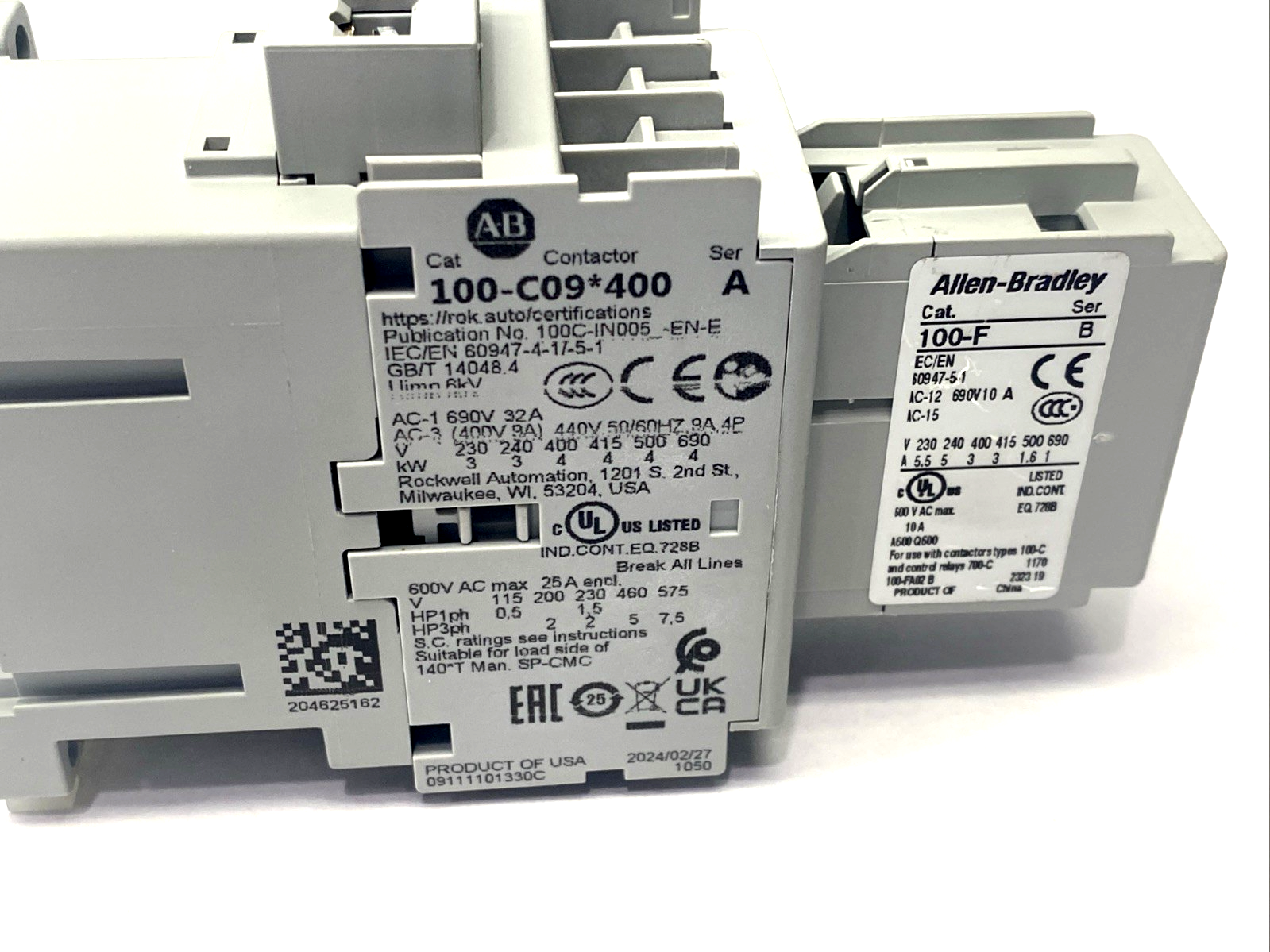 100-C09D400 | Allen Bradley Ser. A IEC 9A Contactor 100-F Auxiliary - Used - Maverick Industrial Sales