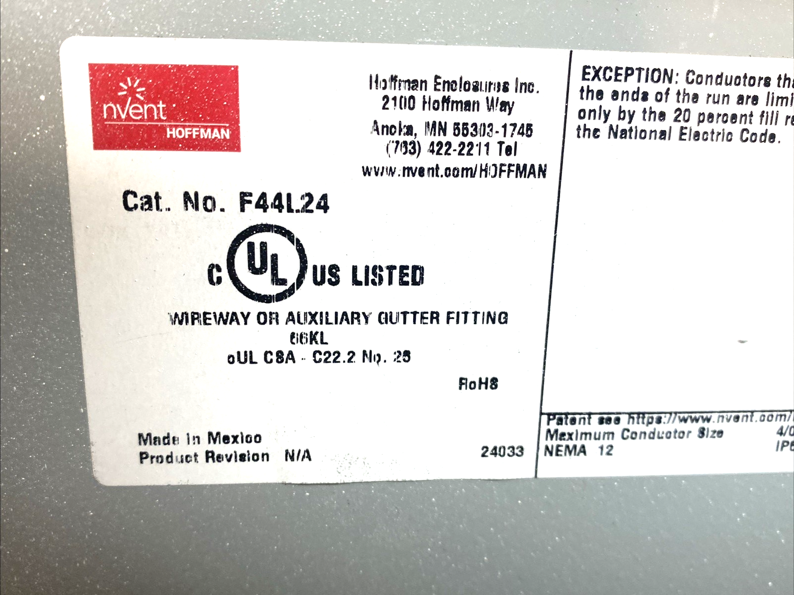 F44L24 | Hoffman nVENT Wireway 4"x4"x24" Type 12 Lay-In Hinged Cover Steel - New – Open box - Maverick Industrial Sales