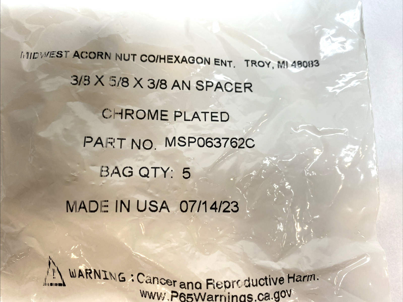 Midwest acorn Nut MSP063762C Polished Unthreaded Spacers PKG OF 5 - Maverick Industrial Sales