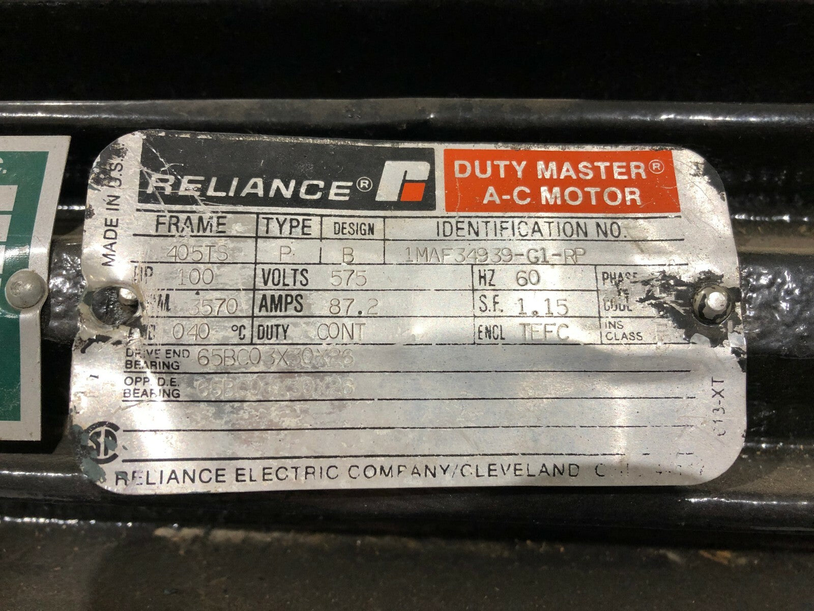 Reliance 1MAF34939-G1-RP Electric Motor 100 HP 575V 405TS A-C - Maverick Industrial Sales