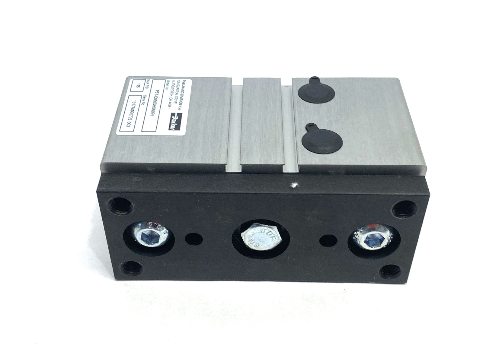 P5T-C050DHSN025 | Parker Pneumatic Guided Slide Cylinder, 50mm Bore, 25mm Stroke - New – Open box - Maverick Industrial Sales