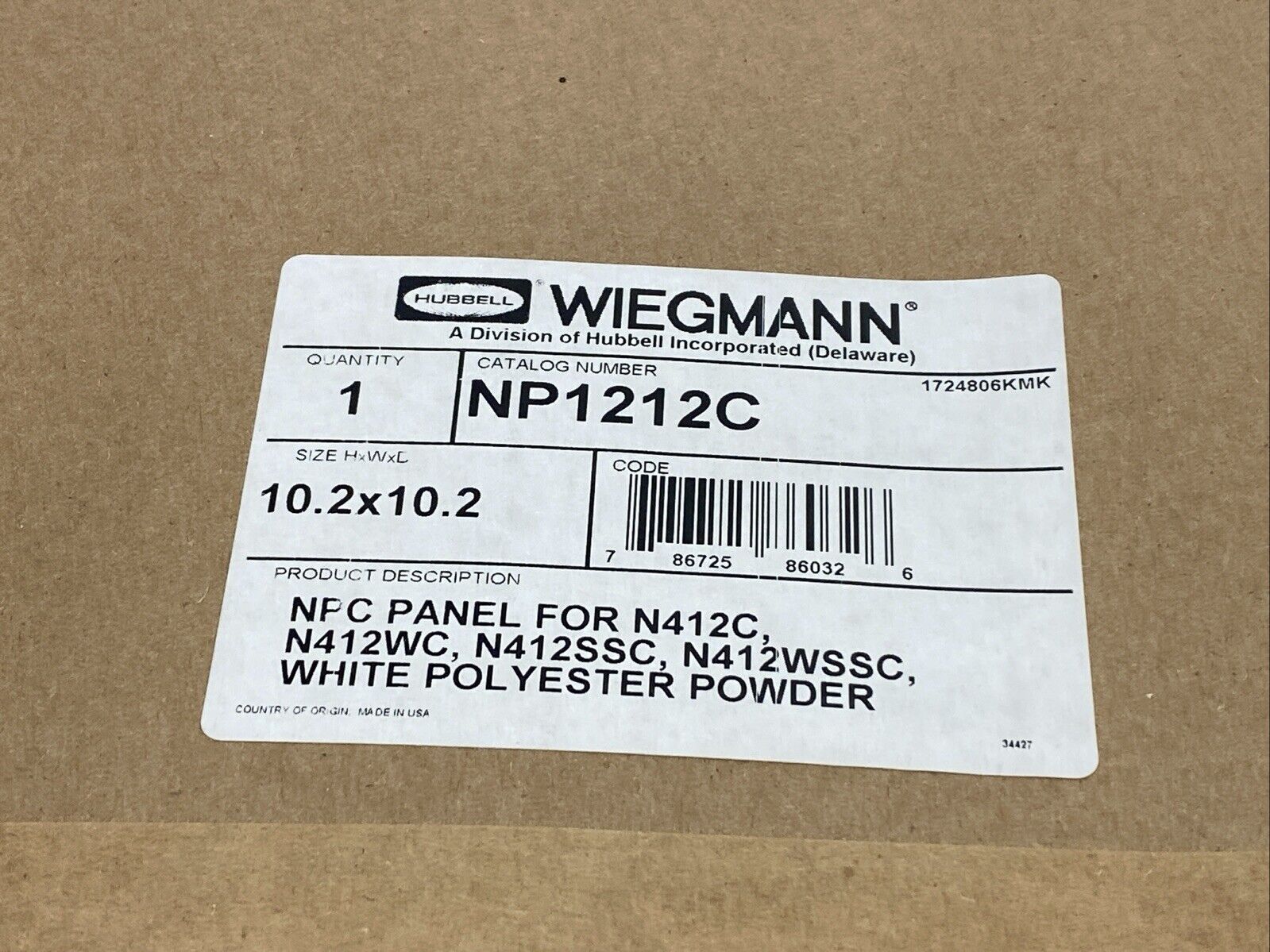 Hubbell NP1212C Wiegmann NPC Panel For Enclosure 12" x 12" - Maverick Industrial Sales