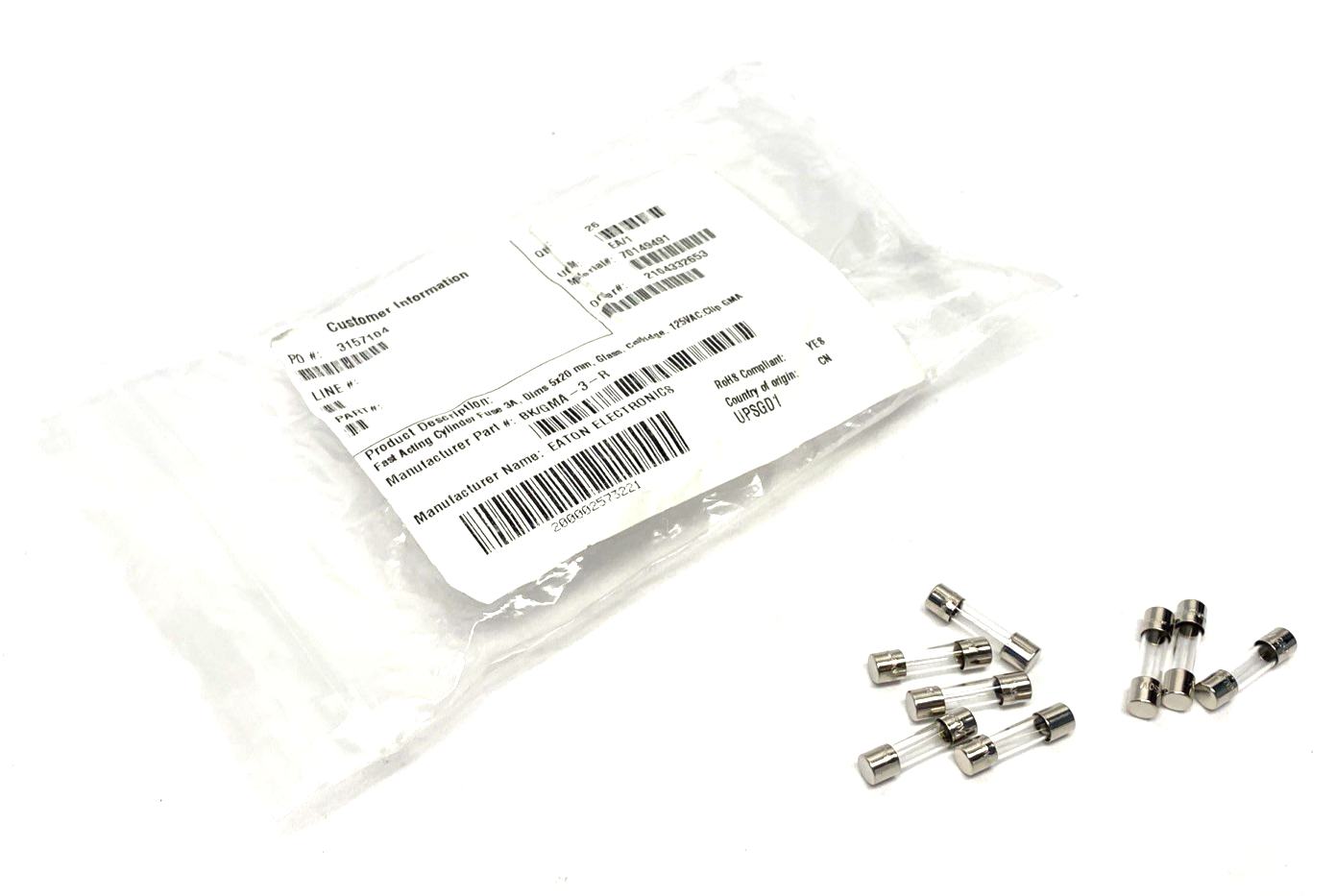 BK/GMA-3-R | Eaton GMA Series Fast-Acting Fuse 3A LOT OF 8 - New – Open box - Maverick Industrial Sales