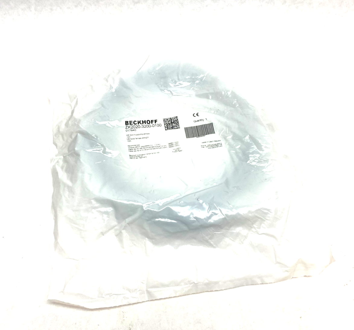 Beckhoff ZK2020-3200-0100 Single Ended Power Cable M8 Straight 4-Pin 10m 017940 - Maverick Industrial Sales