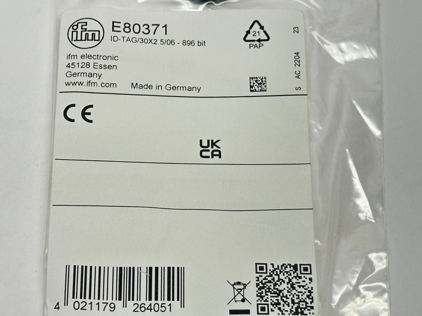 IFM E80371 RFID Tag 13.56 MHz ISO15693 ID-TAG/30X2.5/06 - 896 bit - Maverick Industrial Sales