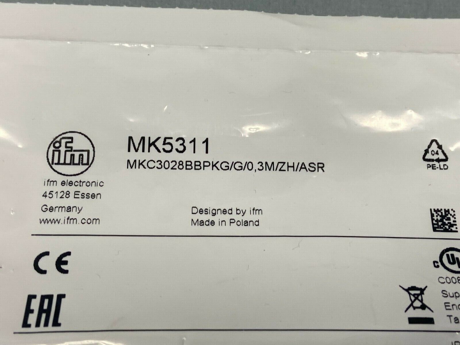 IFM MK5311 Cylinder Sensor w/ GMR Cell MKC3028BBPKG/G/0,3M/ZH/ASR - Maverick Industrial Sales