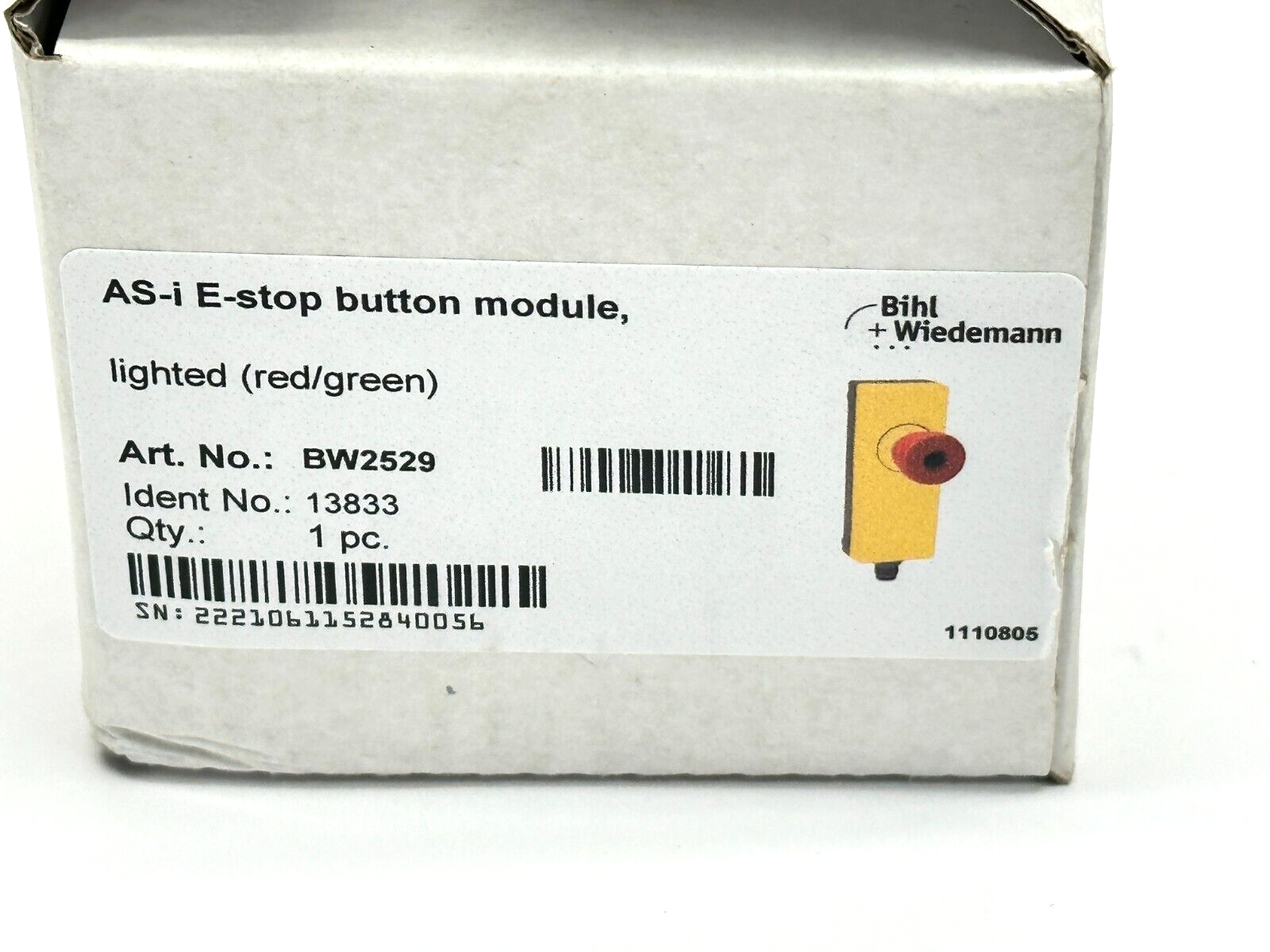 Bihl+Wiedemann BW2529 AS-i E-stop Button Module Lighted Red/Green - New – Open box - Maverick Industrial Sales