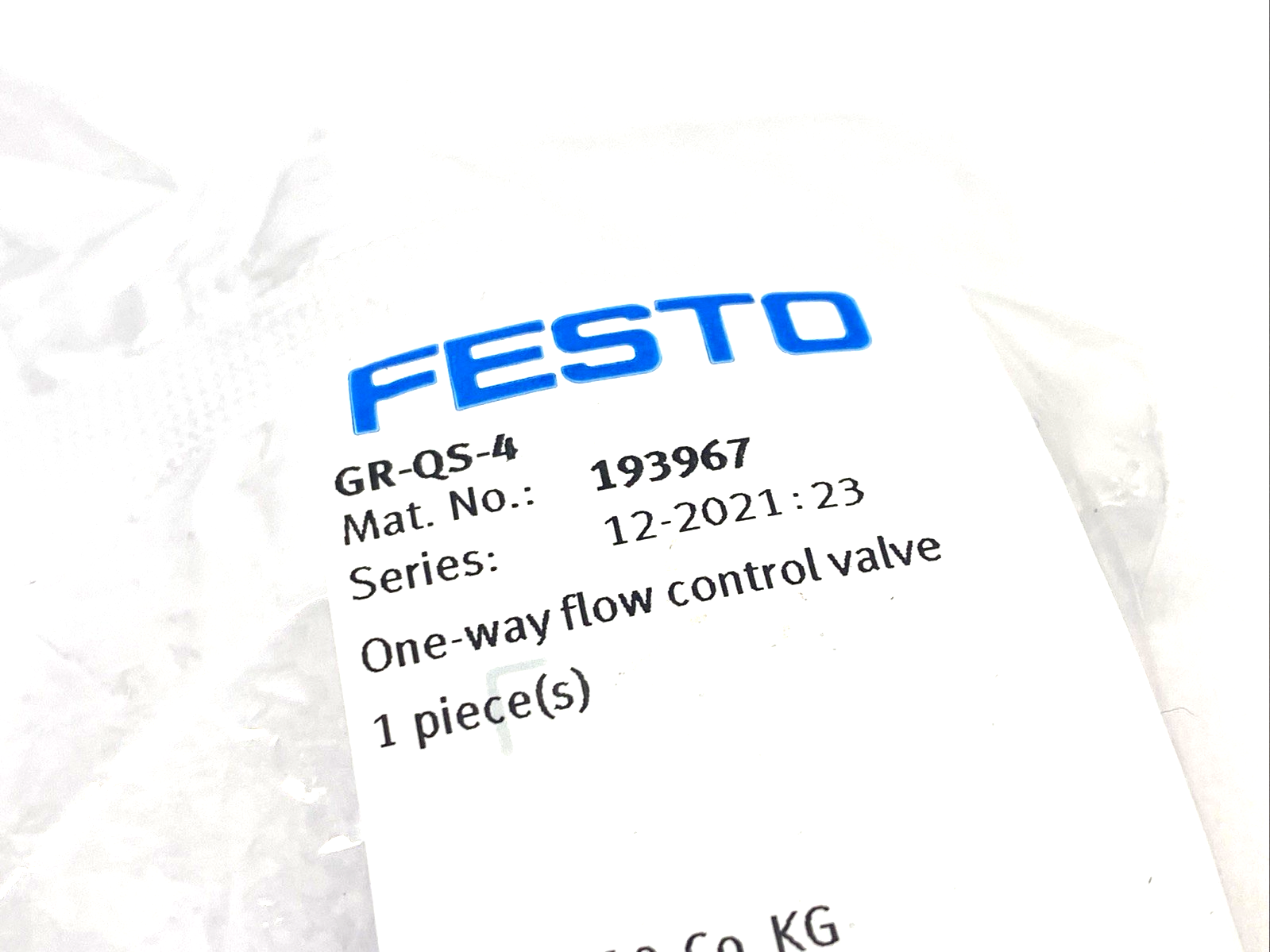 Festo GR-QS-4 One-Way Pneumatic Flow Control Valve 4mm Tube O.D. 193967 - Maverick Industrial Sales