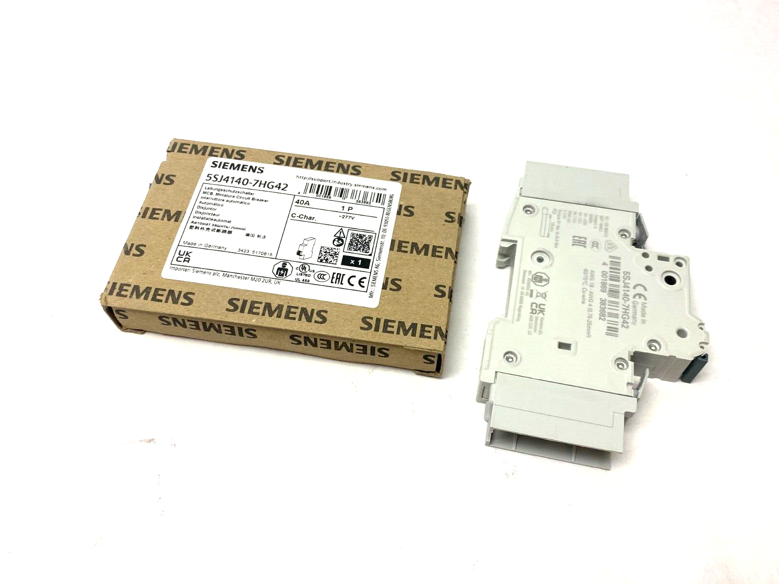 Siemens 5SJ4140-7HG42 Miniature Circuit Breaker 40A 1-Pole 277V - Maverick Industrial Sales