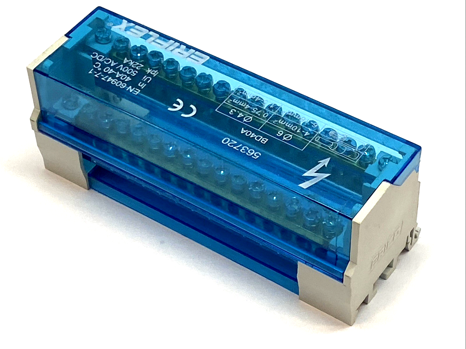 563720 BD‑40A | nVent ERIFLEX 2‑Pole 40A Power Distribution Block DIN‑Rail Mount - Used - Maverick Industrial Sales