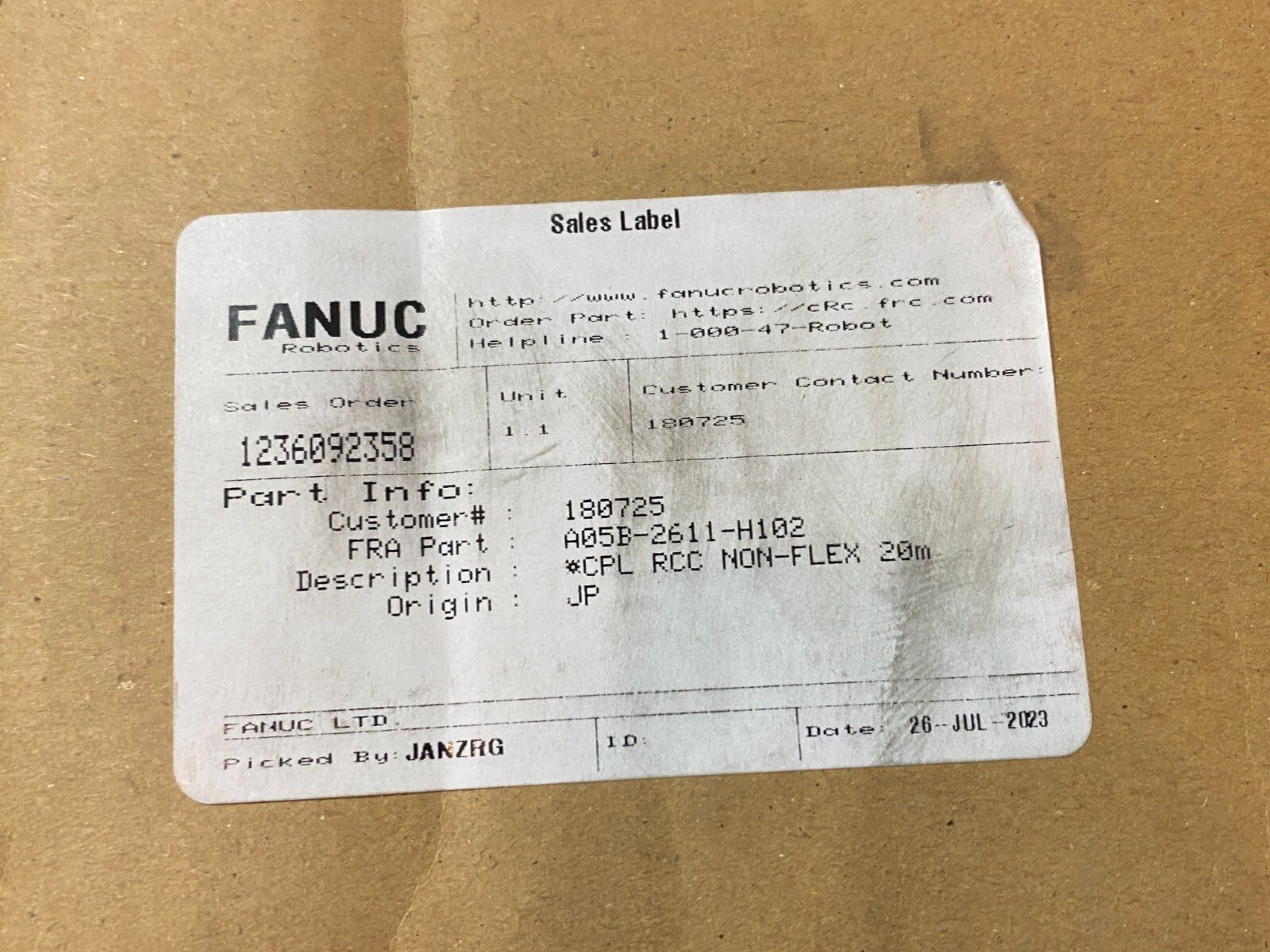 Fanuc A05B-2611-H102 Robot Cable Assembly CPL RCC NON-FLEX 20m - Maverick Industrial Sales
