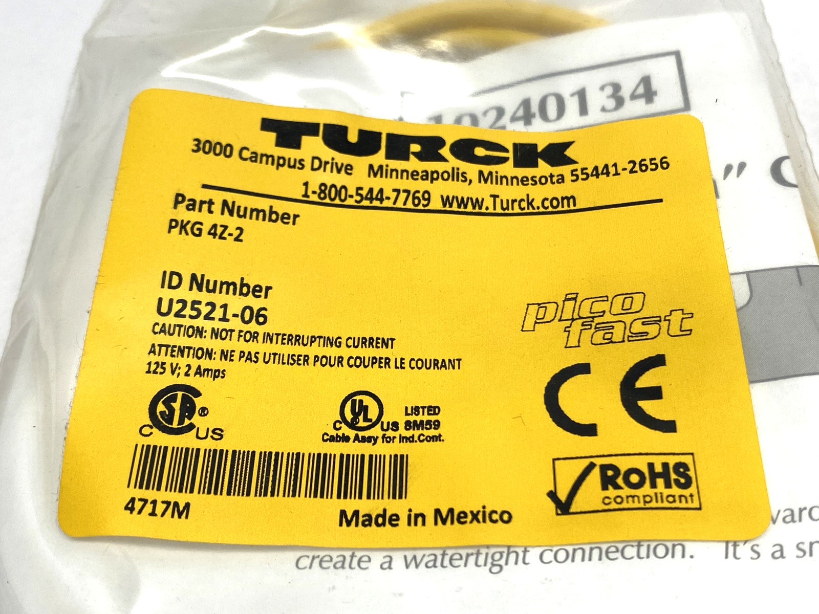 Turck PKG 4Z-2 PicoFast Single-Ended M12 Female U2521-06 - Maverick Industrial Sales
