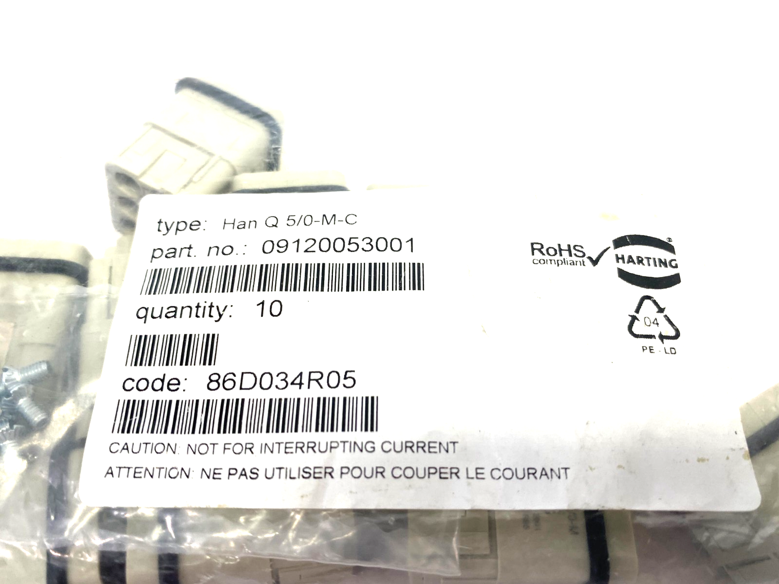 Harting 09120053001 Crimp Termination Module Han Q5/0-M-C PKG OF 10 - Maverick Industrial Sales
